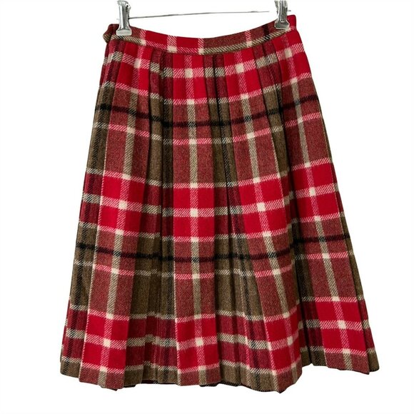 Pandora Wool Skirt Size 10 Pleated Red Gray Plaid Side Zipper Vintage 1950s - Picture 2 of 6